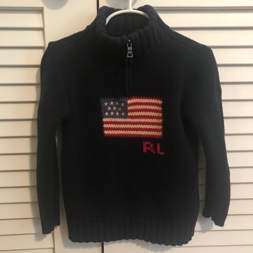 Polo by Ralph Lauren Navy Knit Sweater with American Flag